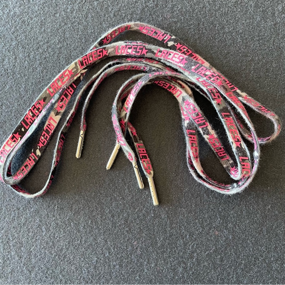 Authentic Golden Goose Laces (Pair) - Grey Camo with Hot Pink Lettering